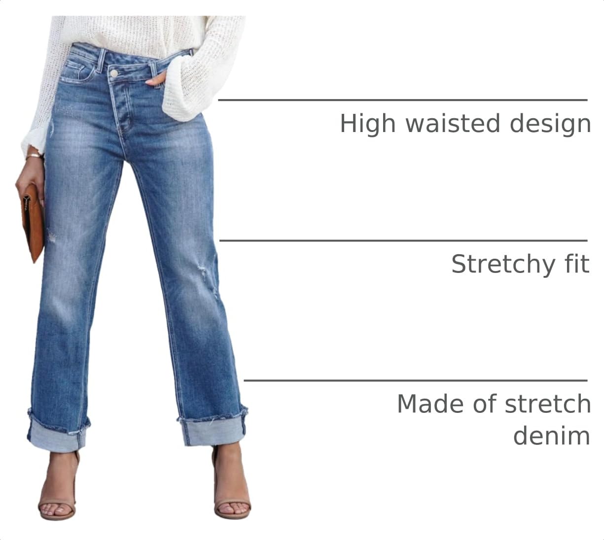 Metietila Jeans for Women Trendy High Waisted Corssover Boyfriend Jeans Distressed Stretchy Denim Pants