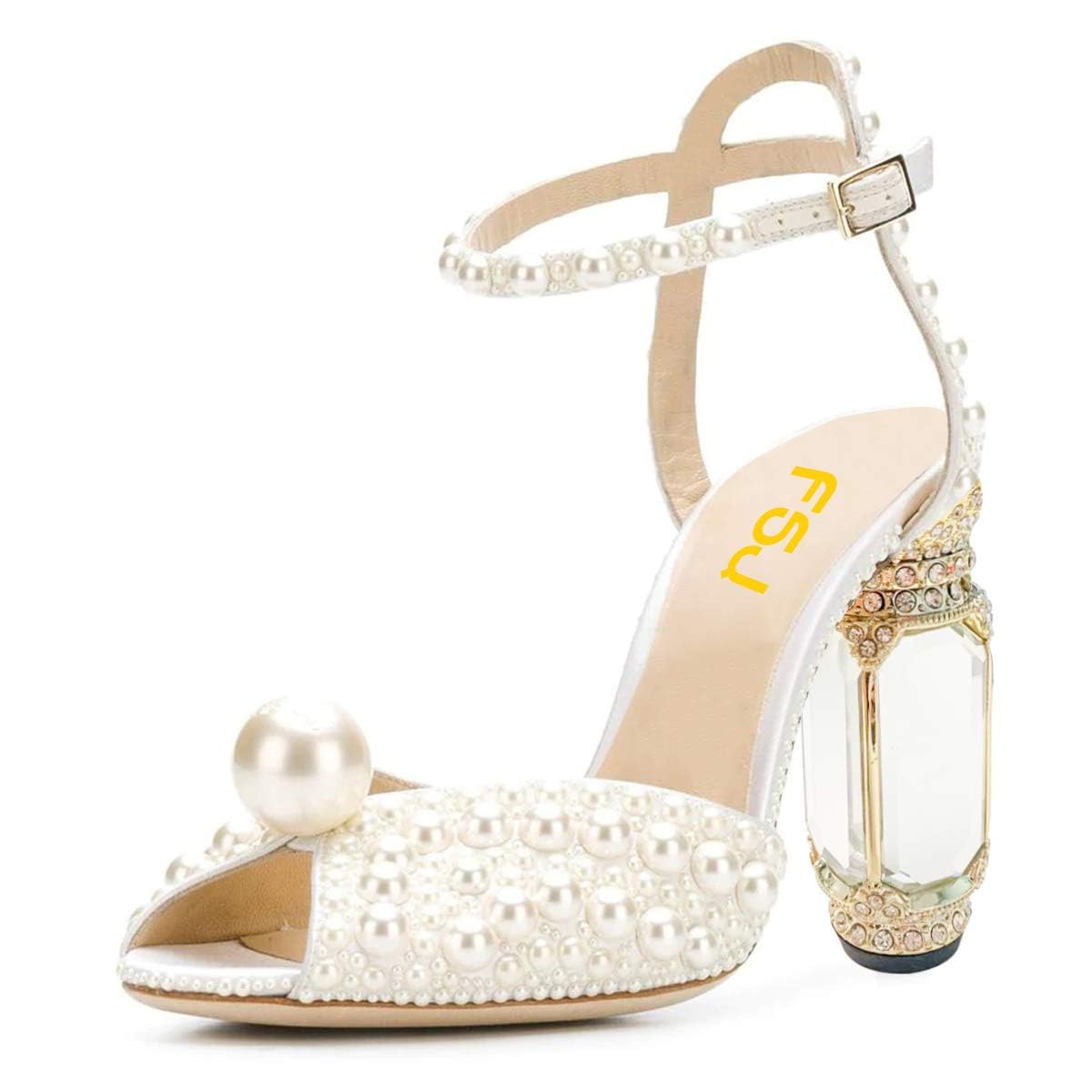 FSJ Women Open Toe Stylish Sandals Ankle Strap Chunky Block High Thick Heels Wedding Party Ballroom Shoes Size 4-15 US