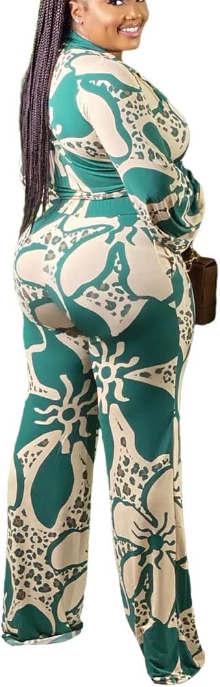 2 Piece Outfits for Women Sexy V Neck Print Shirts Tie Knot Batwing Blouses Crop Top Wide Leg Pants Set