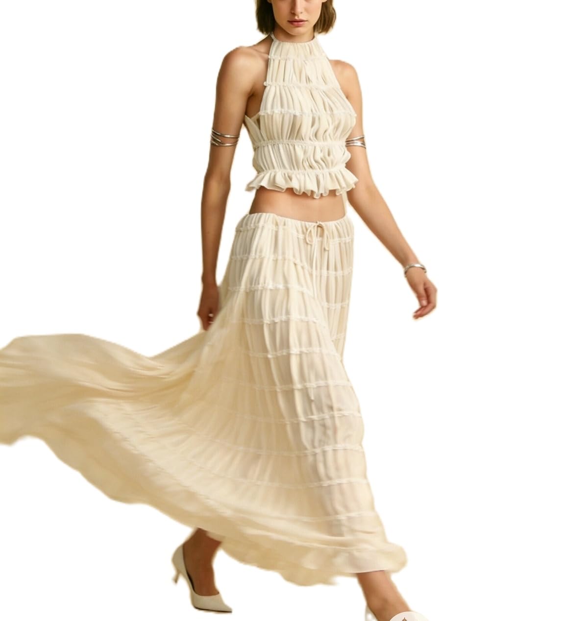 Women Y2K Skirt Set Outfits Strapless Crop Top Bodycon Midi Skirt Dress Sexy 2 Piece Knit Outfits Skirt Summer