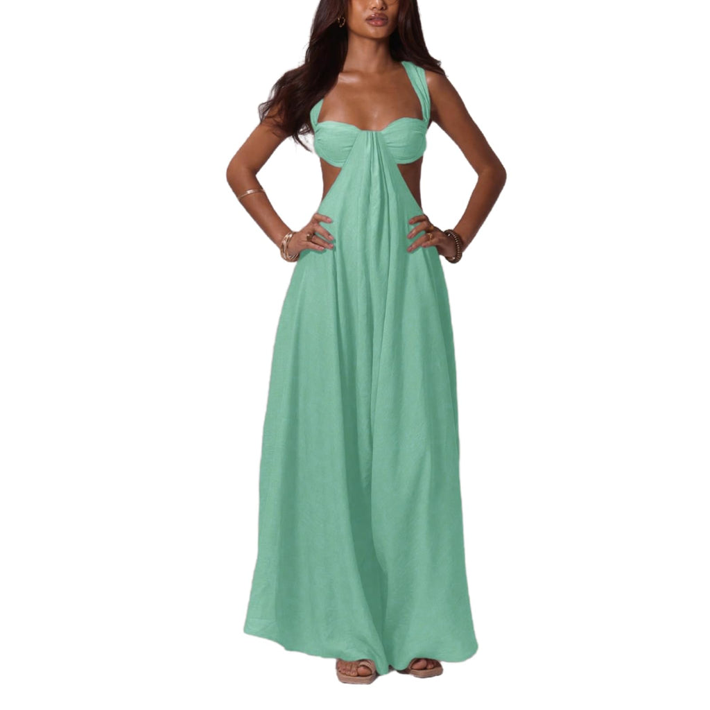 REASERAL Womens Casual Jumpsuit Halter Hollow Out Backless Top Wide Leg Pants Summer Vacation Jumpsuit