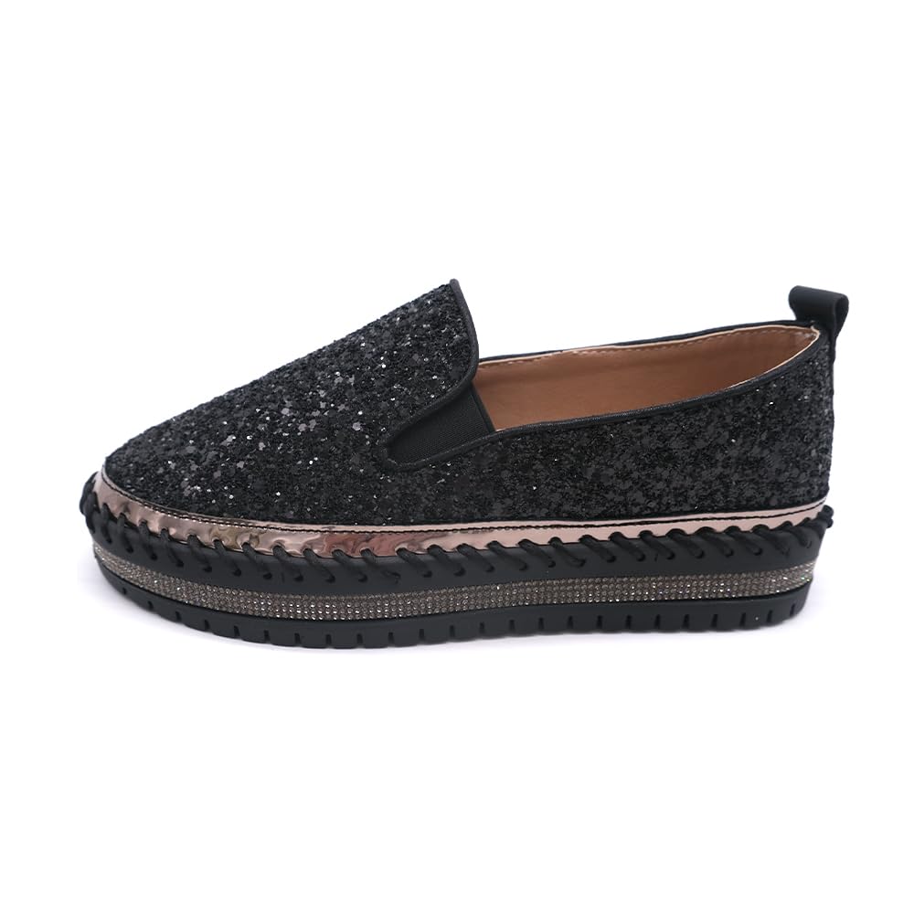Women's Platform Rhinestones Glitter Fashion Sneakers Comfortable Slip On Flat Loafers Walking Wedding Dress Shoes Casual Shoes