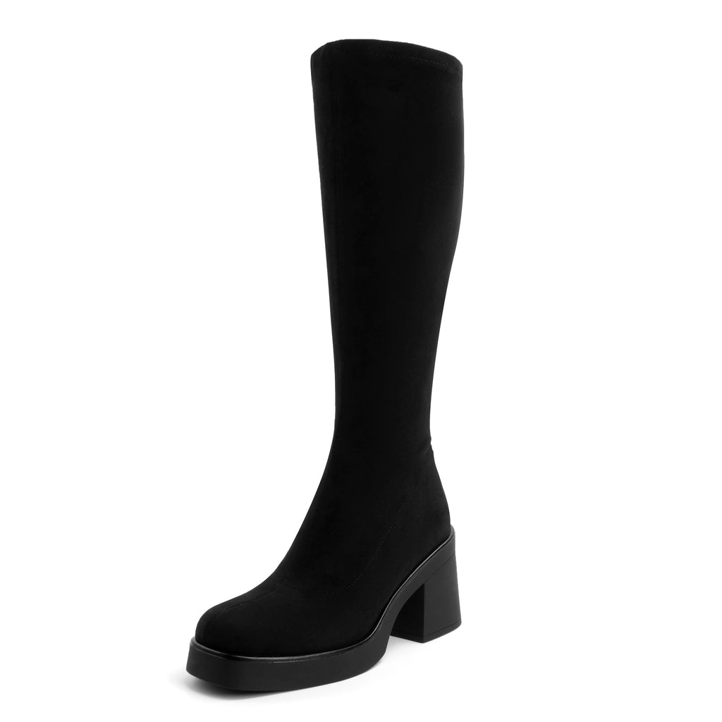 AprCoco Knee High Boots for Women GoGo Boots Platform Square Toe Womens Chunky Heel Side Zipper Boot