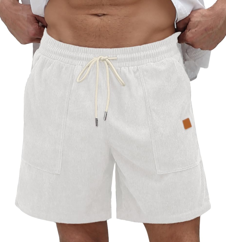 Sailwind Men's Casual Corduroy Shorts Lightweight Elastic Waist Drawstring Summer Beach Shorts