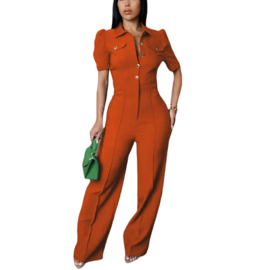 Women's fashionablesexyeleganthigh waistedwide leg pantsclub business party button jumpsuit