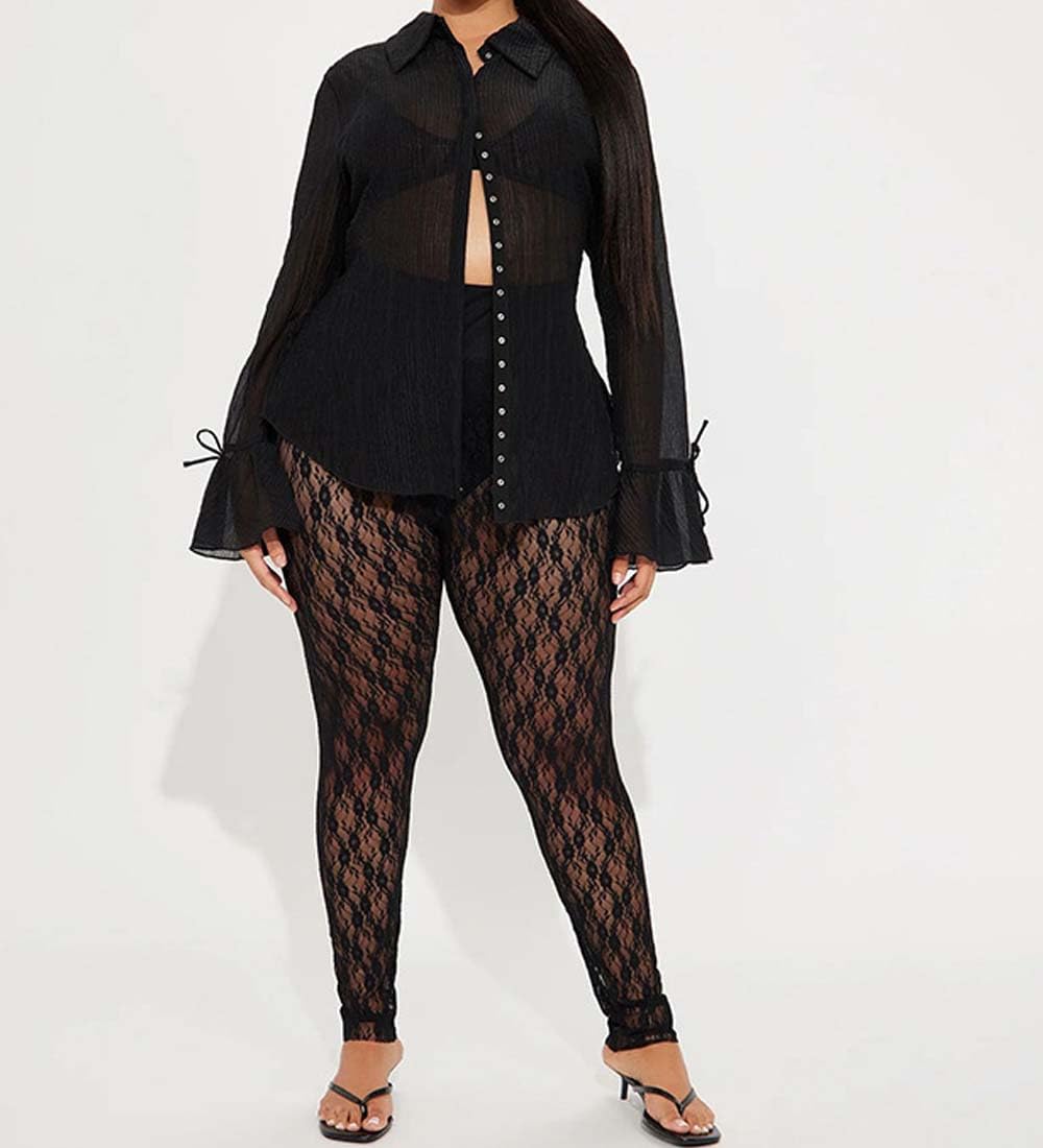 Women's Sexy See Through Sheer Mesh Pants Leggings High Waist Casual Sweatpants Tights