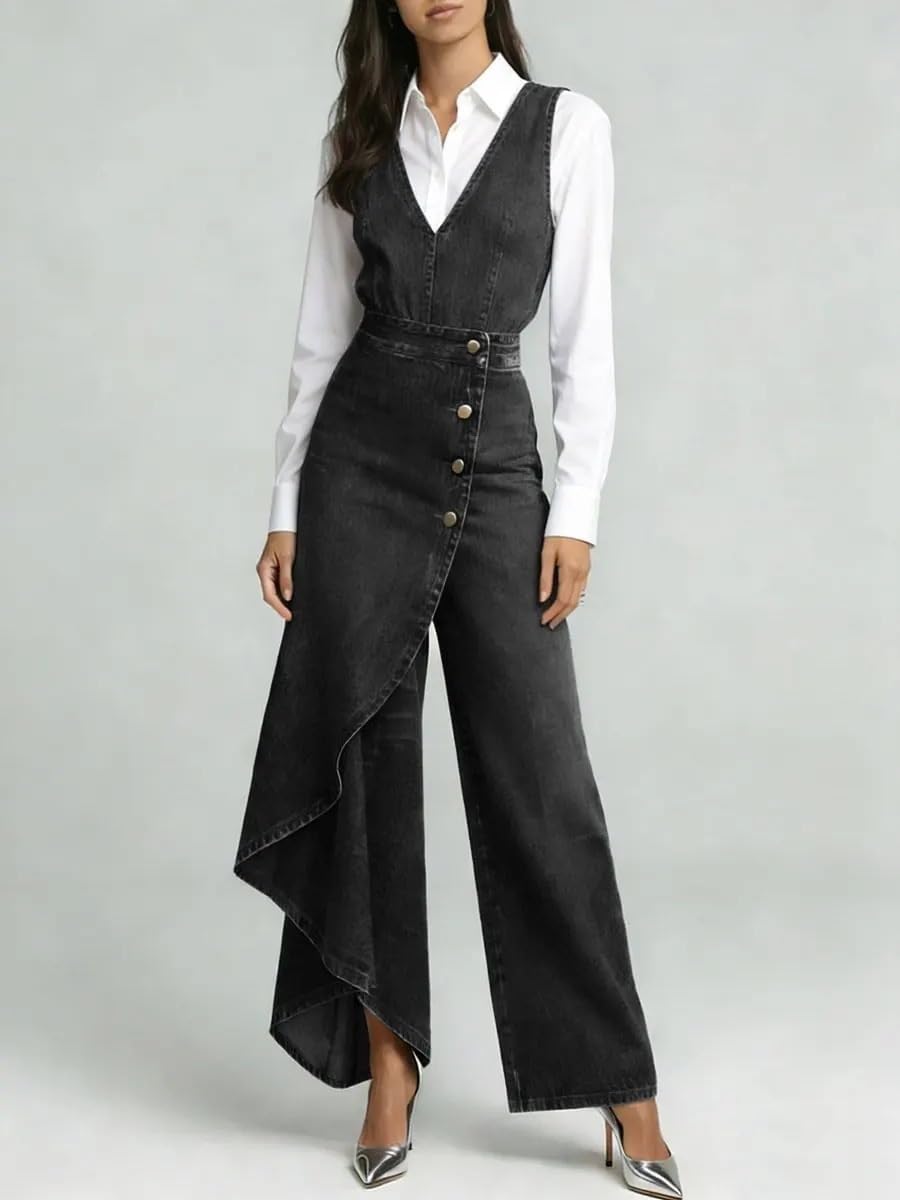 Denim Jumpsuit for Women Sleeveless Irregular Wide Leg Jumpsuits Trendy Cowgirl Western Outfits