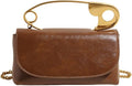 Women's Unique Safety Pin Crossbody Purse | Leather Clutch Bag Gold Handles Chain novelty clutch