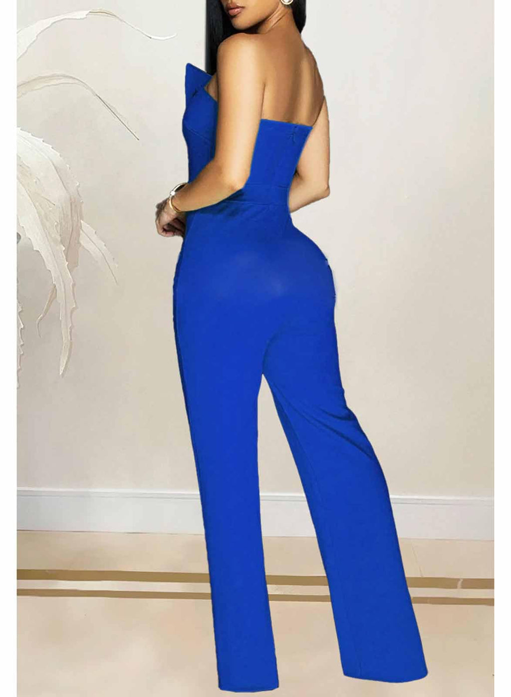 Yuopeid Women's Sexy Strapless Off Shoulder Bodycon Tube Top Overalls Jumpsuit Wide Leg Pants Formal Party Rompers