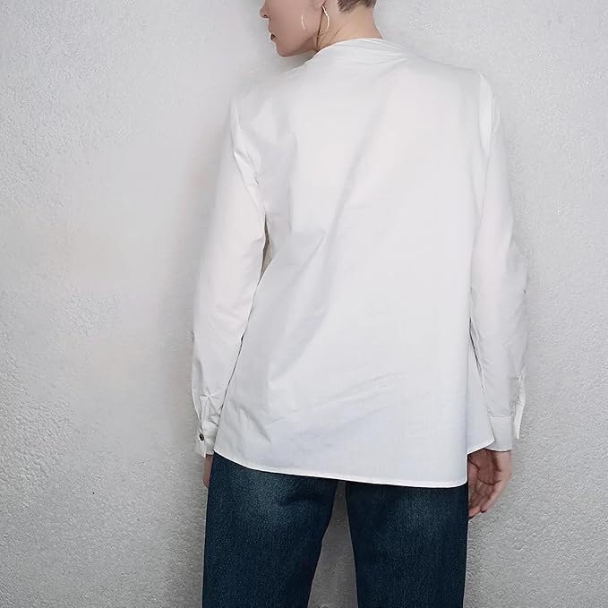 Buttoned Asymmetric Split-Front Blouses Long Sleeves Simple Denim Blue Shirts Tops