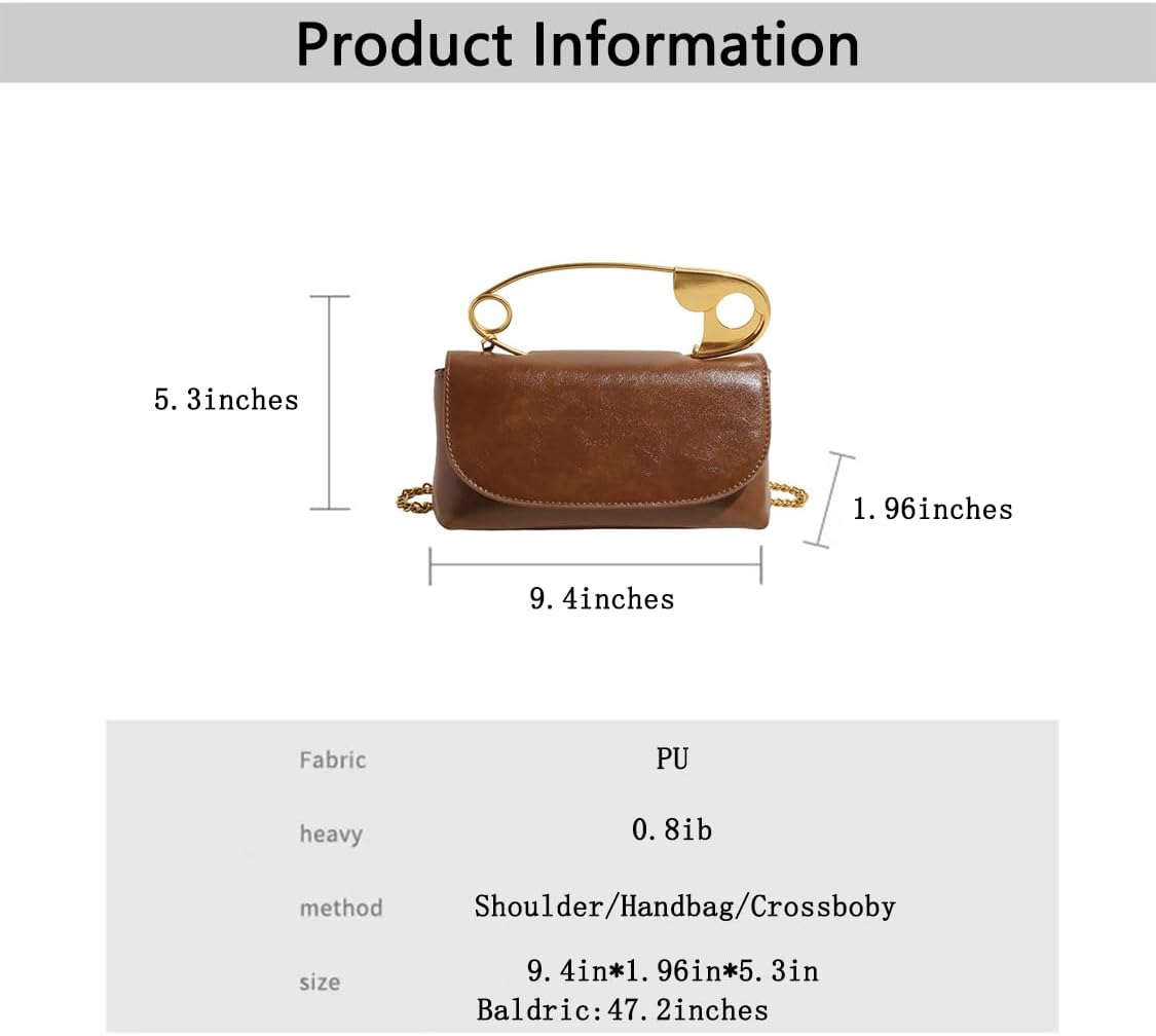 Women's Unique Safety Pin Crossbody Purse | Leather Clutch Bag Gold Handles Chain novelty clutch