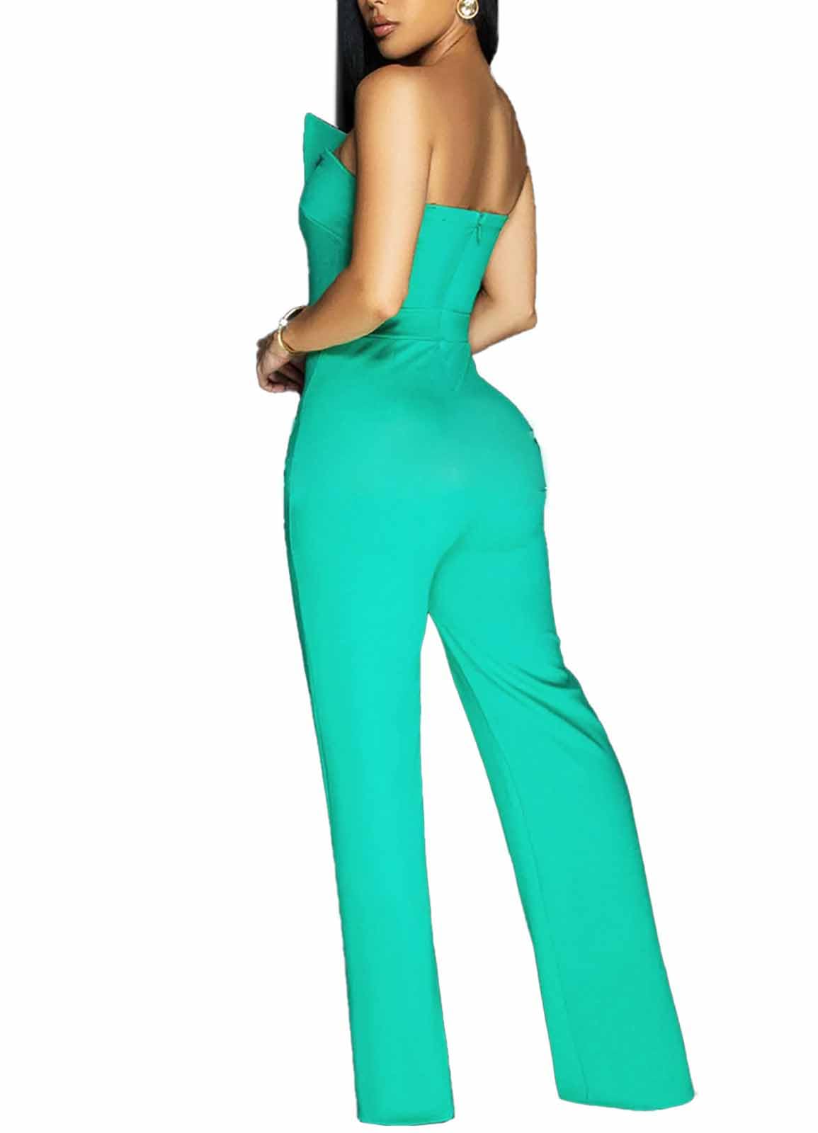 Yuopeid Women's Sexy Strapless Off Shoulder Bodycon Tube Top Overalls Jumpsuit Wide Leg Pants Formal Party Rompers