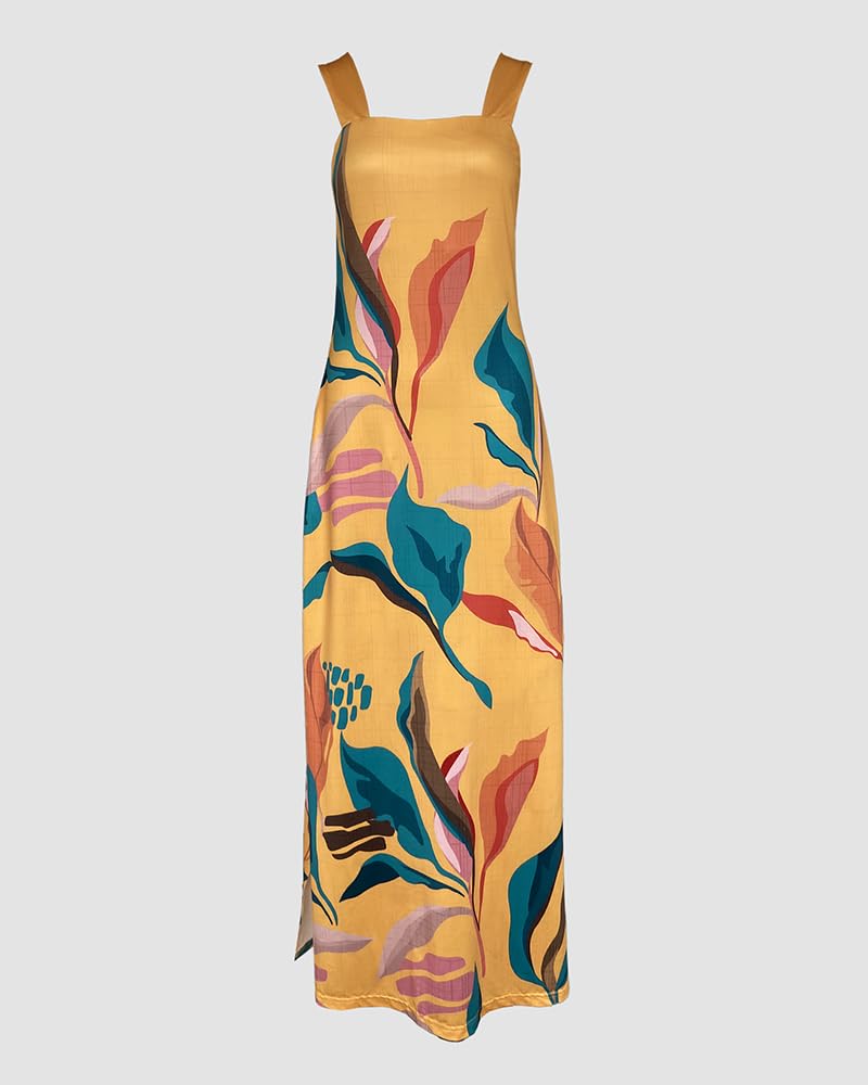 CHICME Maxi Dresses for Women Strap Square Boho Dress | Thick Strap Sundresses for Women, Split Summer Dress with Pockets, Travel, Vacation, Beach Dress Cruise 2026