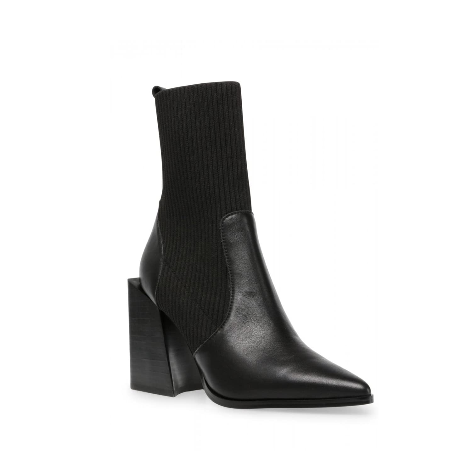 Womens Chunky Stacked Heel Ankle Boots Pointed Toe Booties Slip On Ribbed Knit Sock Boot