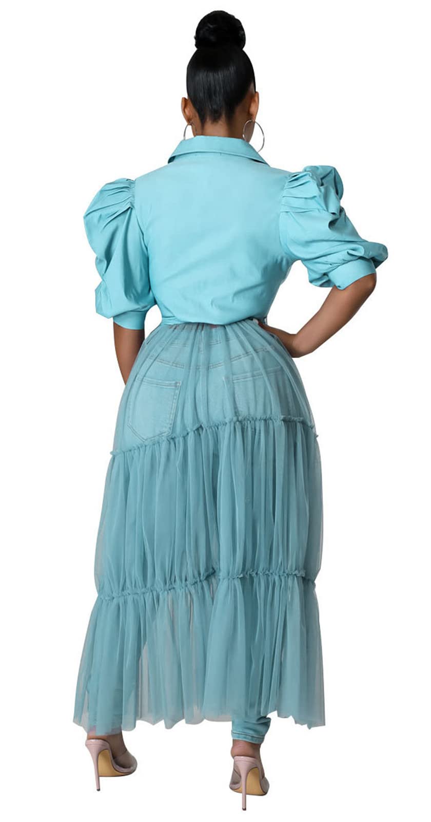 Ekaliy Women's Ruffle Blouse Shirt Asymmetrical Tunic Dress with Belt | Short sleeve,Bodycon,Ruffle,Club ,Party outfits,Asymmetrical Irregular Hem,Tops Blouse Shirt Dress
