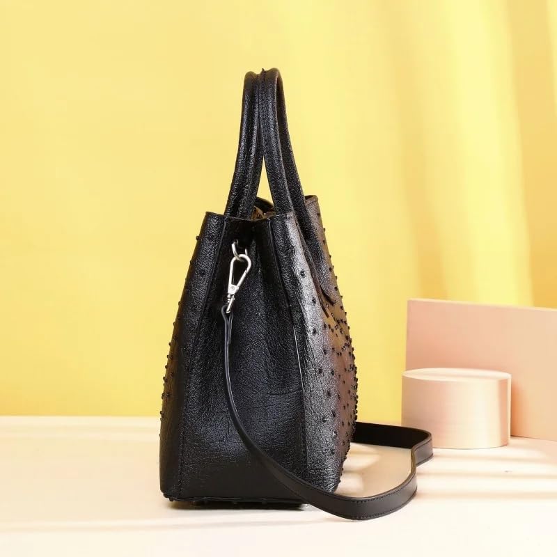 Exotic Ostrich Skin Pattern Lady Black Purse Authentic Ostrich Leather Printed Women's Shoulder Bag Female White Handbag | Women Shoulder Bag