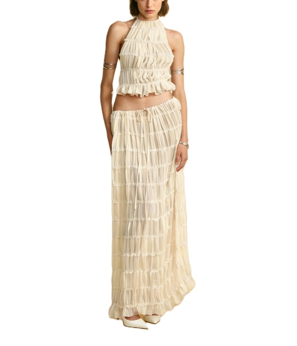 Women Y2K Skirt Set Outfits Strapless Crop Top Bodycon Midi Skirt Dress Sexy 2 Piece Knit Outfits Skirt Summer