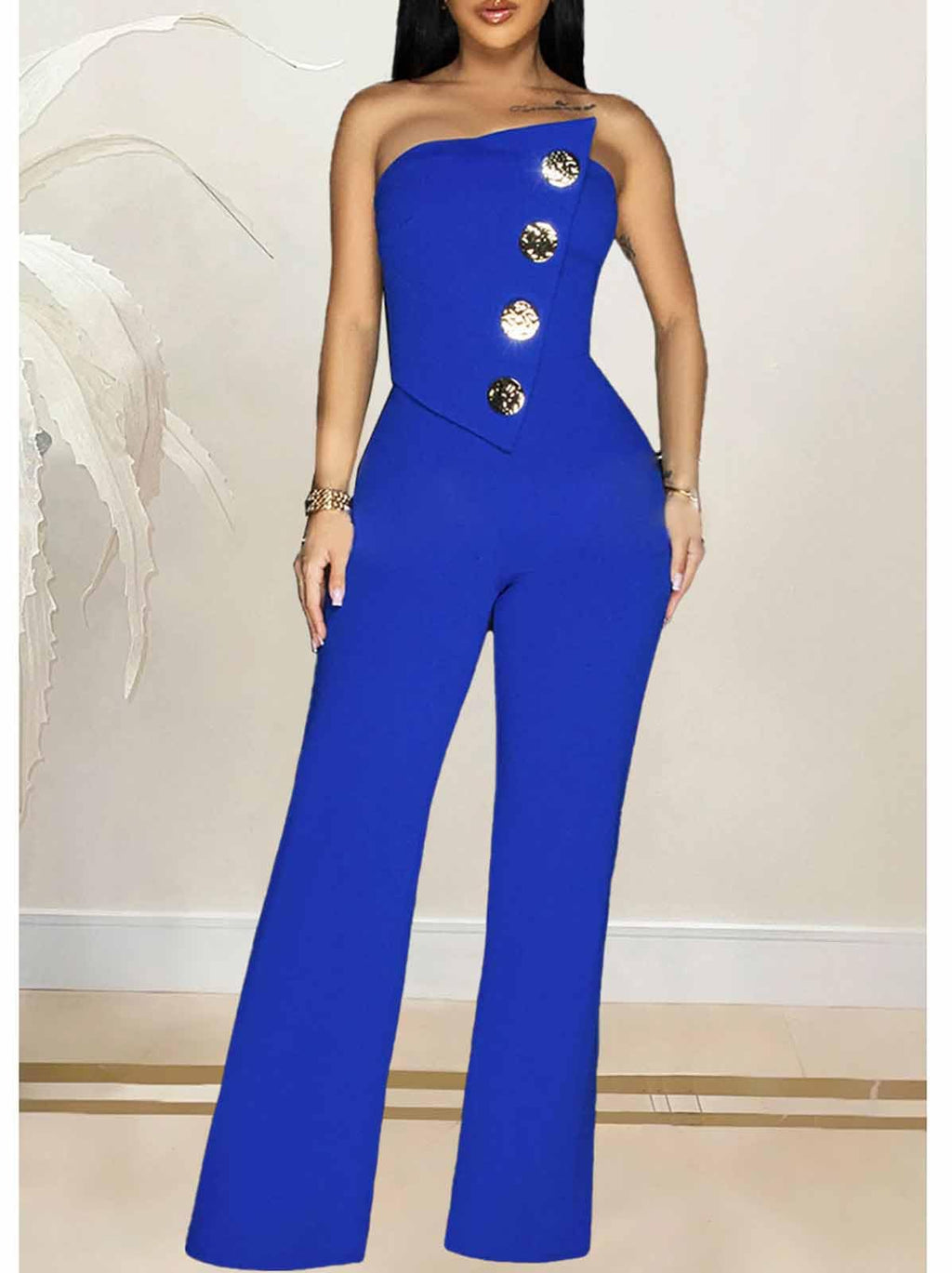 Yuopeid Women's Sexy Strapless Off Shoulder Bodycon Tube Top Overalls Jumpsuit Wide Leg Pants Formal Party Rompers