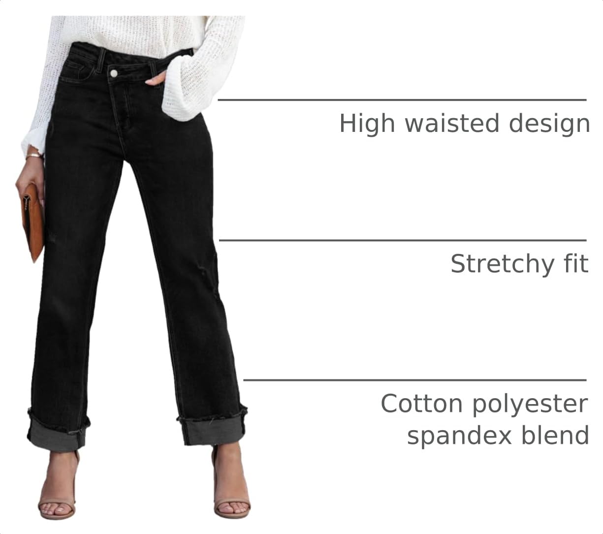 Metietila Jeans for Women Trendy High Waisted Corssover Boyfriend Jeans Distressed Stretchy Denim Pants