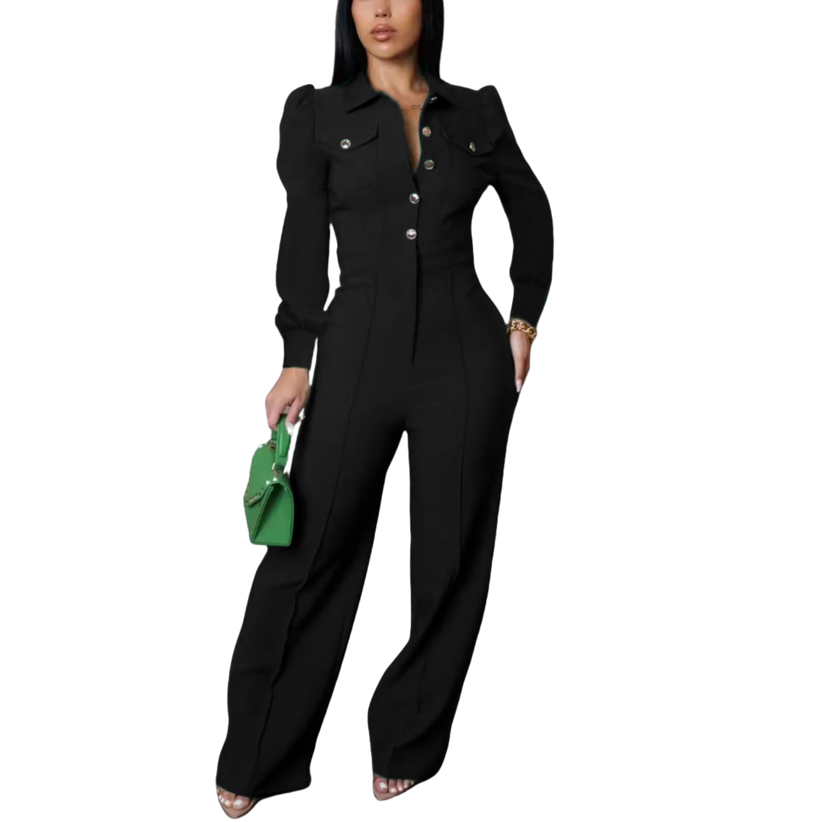 Women's fashionablesexyeleganthigh waistedwide leg pantsclub business party button jumpsuit