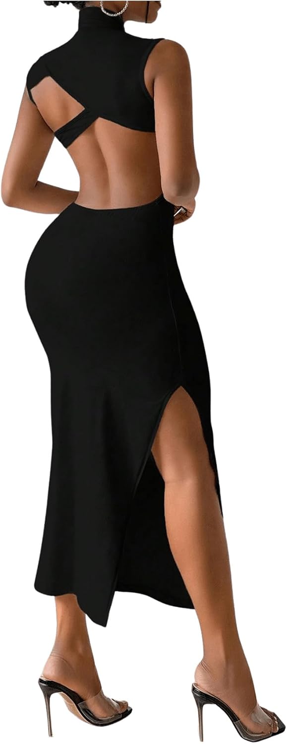 GORGLITTER Women's Sexy Backless Cocktail Club Night Going Out Maxi Dresses | Birthday Tea Party Outfits, Bodycon Dress for Women, Date Night, Dinner Clubbing Dresses