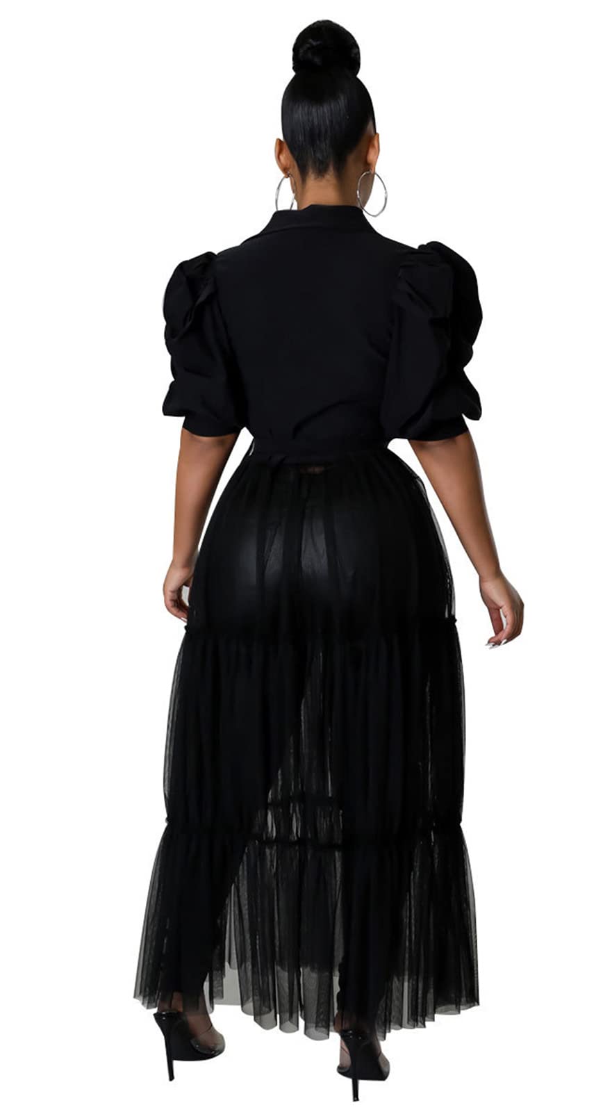 Ekaliy Women's Ruffle Blouse Shirt Asymmetrical Tunic Dress with Belt | Short sleeve,Bodycon,Ruffle,Club ,Party outfits,Asymmetrical Irregular Hem,Tops Blouse Shirt Dress