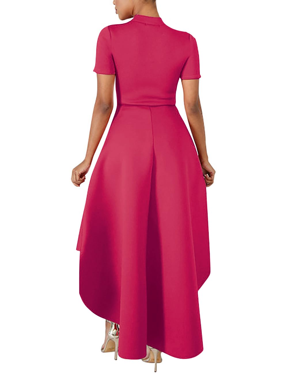 Lrady Womens V Neck Short Sleeve High Low Cocktail Party Dresses Peplum Tunic Tops Shirt Dress