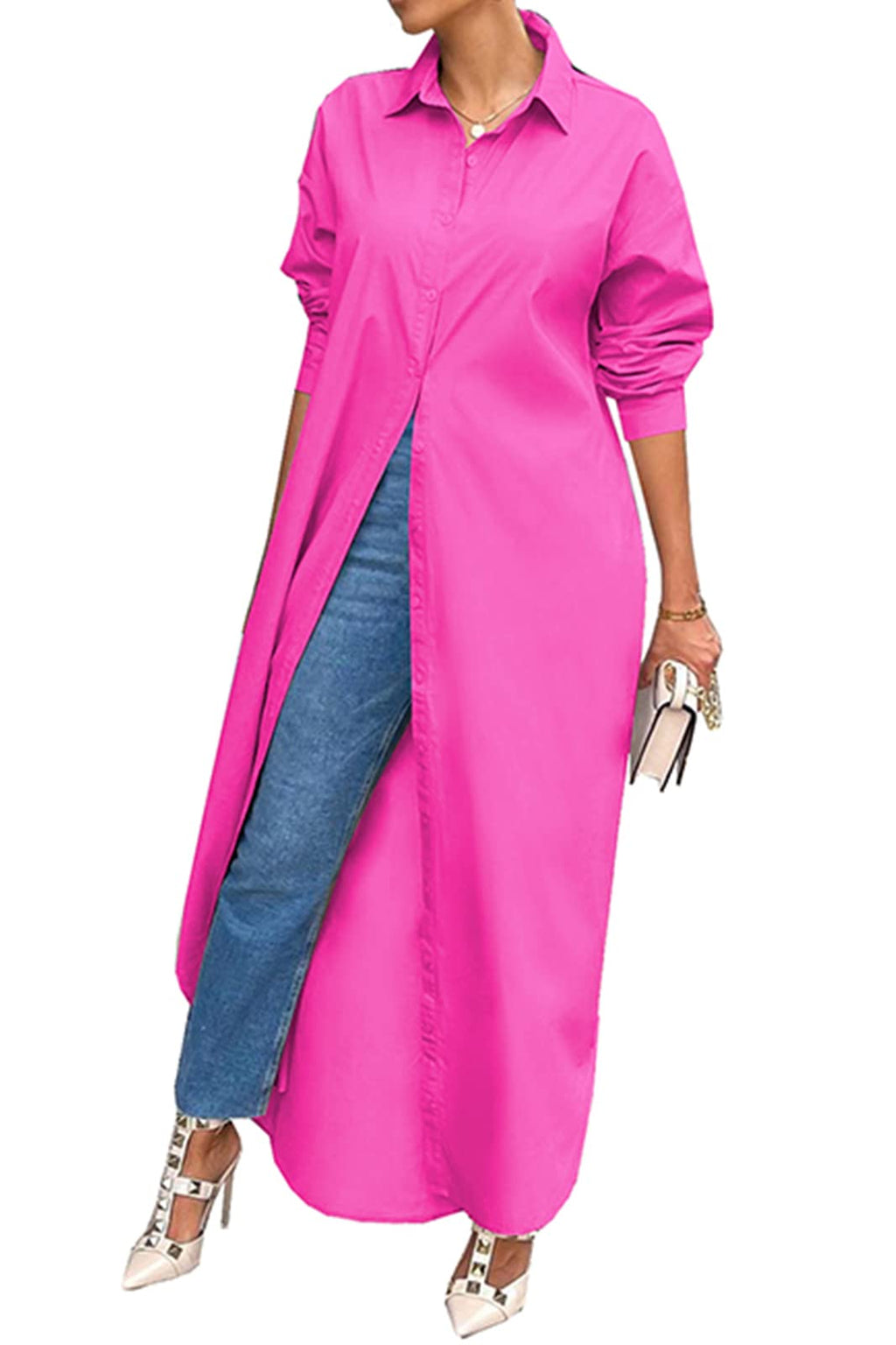 Shirt Dresses for Women Casual Long Sleeve Cotton Button Down Maxi Dresses | Oversized,Solid Color,Loose Fit,Plus Size,Long Shirts,Button Down Dress