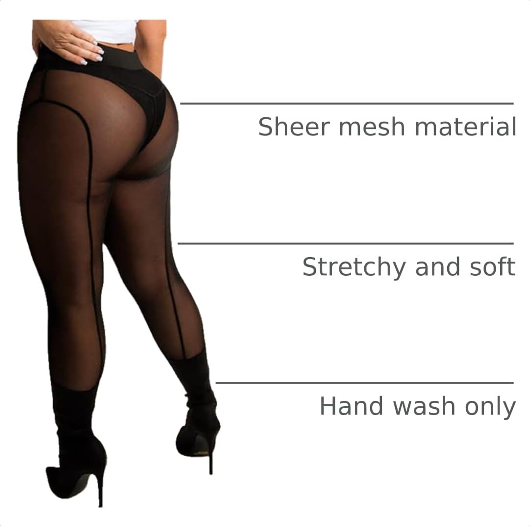 Women's Sexy See Through Sheer Mesh Pants Leggings High Waist Casual Sweatpants Tights