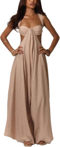 REASERAL Womens Casual Jumpsuit Halter Hollow Out Backless Top Wide Leg Pants Summer Vacation Jumpsuit