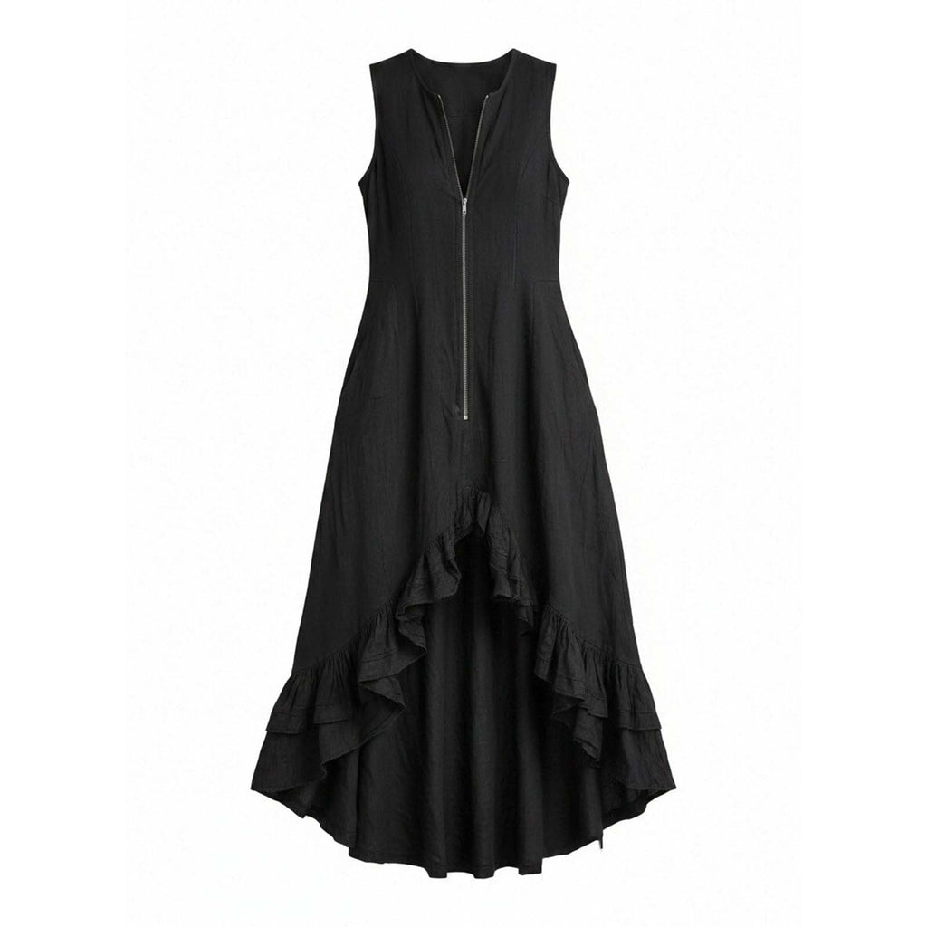 YMADREIG Boho Dresses for Women 2026 Cotton Linen Western Maxi Dress Summer Sleeveless High Low Ruffle Hem Dress with Pocket