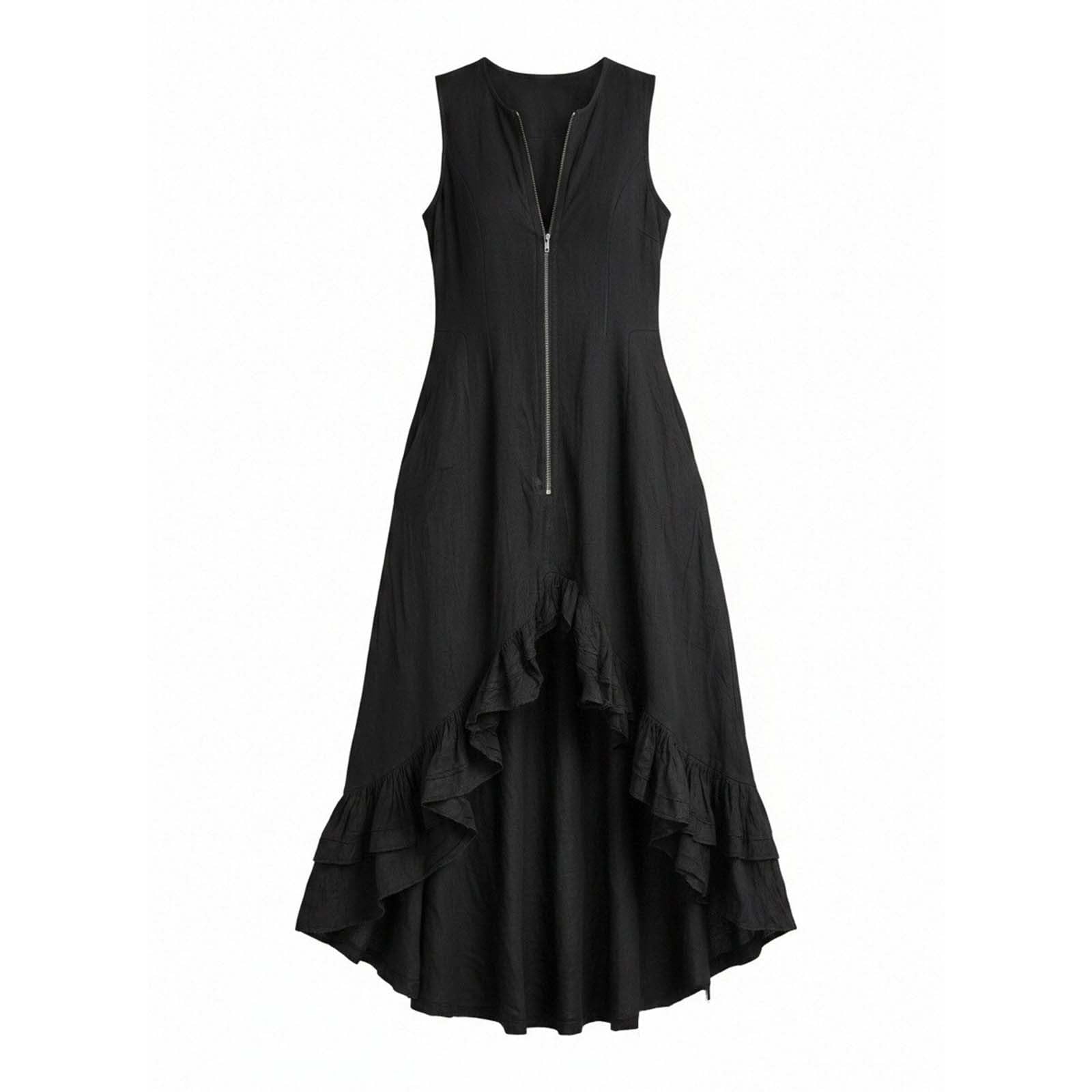 YMADREIG Boho Dresses for Women 2026 Cotton Linen Western Maxi Dress Summer Sleeveless High Low Ruffle Hem Dress with Pocket