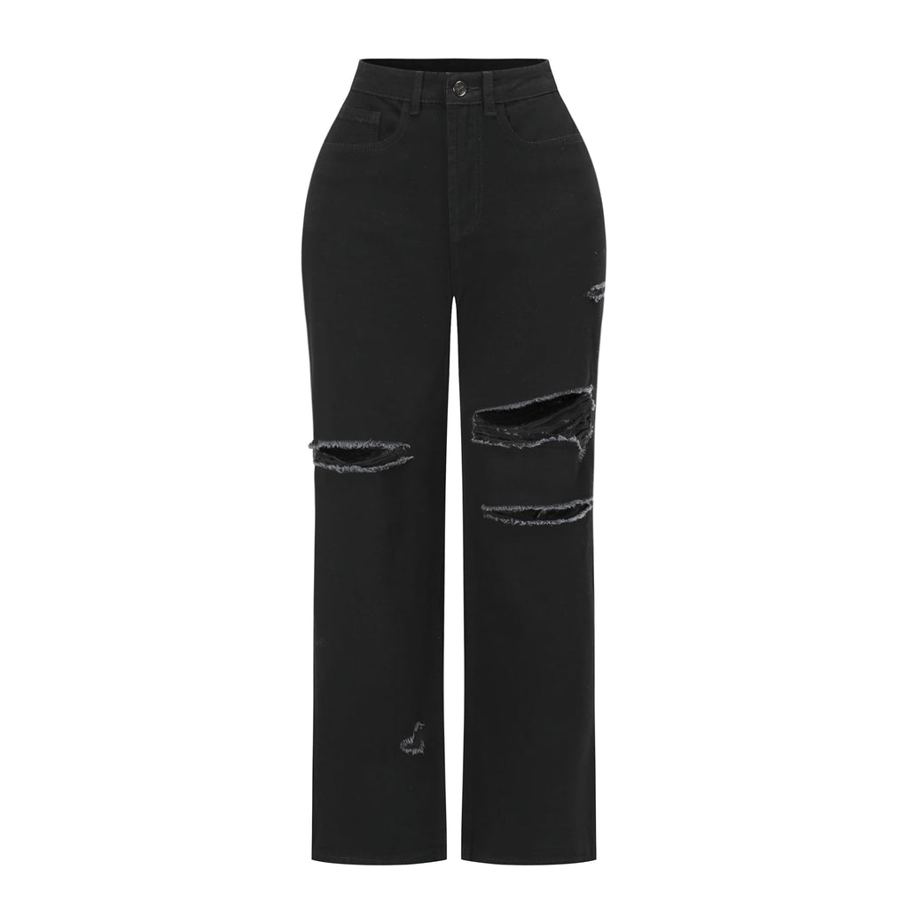 THUNDER STAR Womens High Waisted Wide Leg Jeans Stretchy Distressed Denim Pants