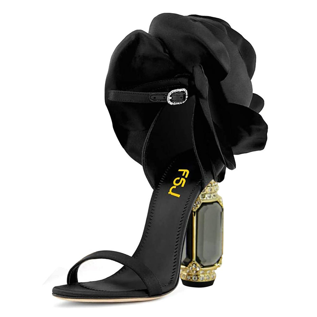 FSJ Women Open Toe Stylish Sandals Ankle Strap Chunky Block High Thick Heels Wedding Party Ballroom Shoes Size 4-15 US