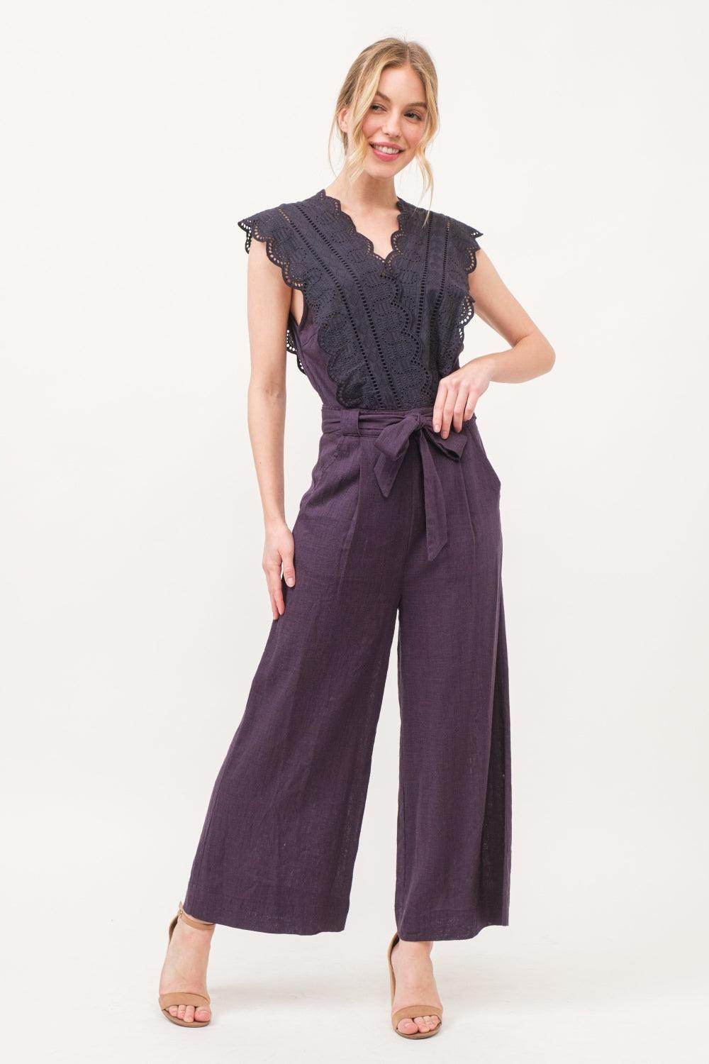 And The Why Laced Surplice Tie Waist Jumpsuit For Women