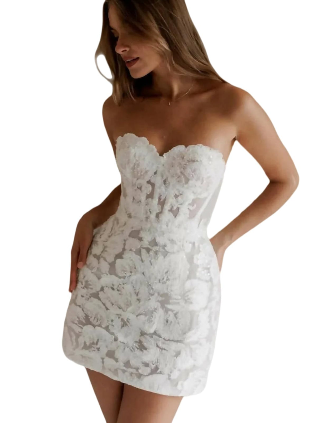 Strapless Short Wedding Dress for Bride Corset Mini Beach Bridal Dress Lace Boho Reception Cocktail Gown