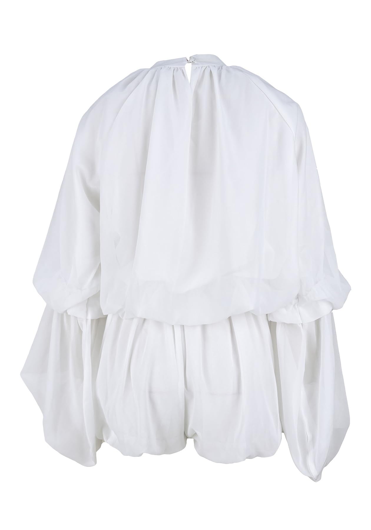 LETSVDO Shorts Sets Women 2 Piece Outfits Mock Neck Bell Sleeve Chiffon Top Blouse Pleated Ruffle Bubble Short Set Romper
