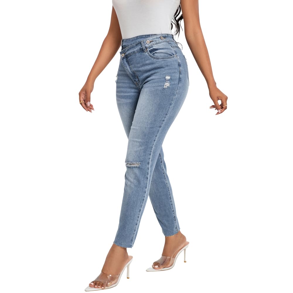 HTD Women's Boyfriend Jeans Ripped Skinny Jeans Distressed Stretchy Denim Pants