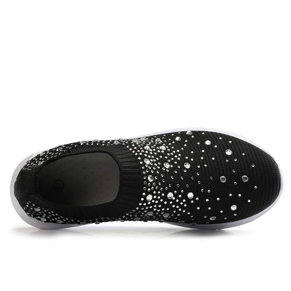 GOSPT Women's Mesh Sport Shoes Rhinestone Glitter Slip On Ballroom Jazz Latin Dance Sock Sneakers
