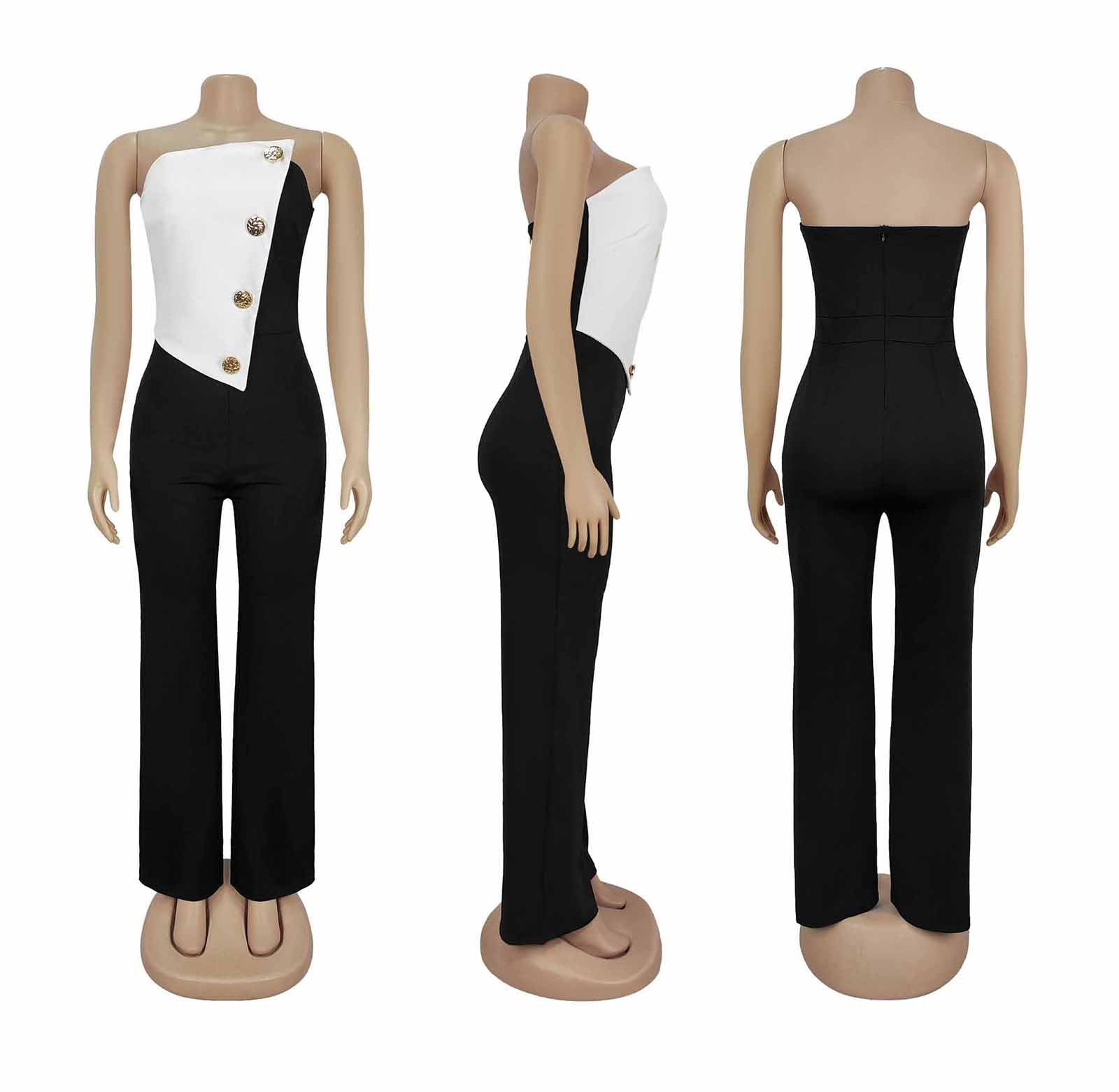 Yuopeid Women's Sexy Strapless Off Shoulder Bodycon Tube Top Overalls Jumpsuit Wide Leg Pants Formal Party Rompers