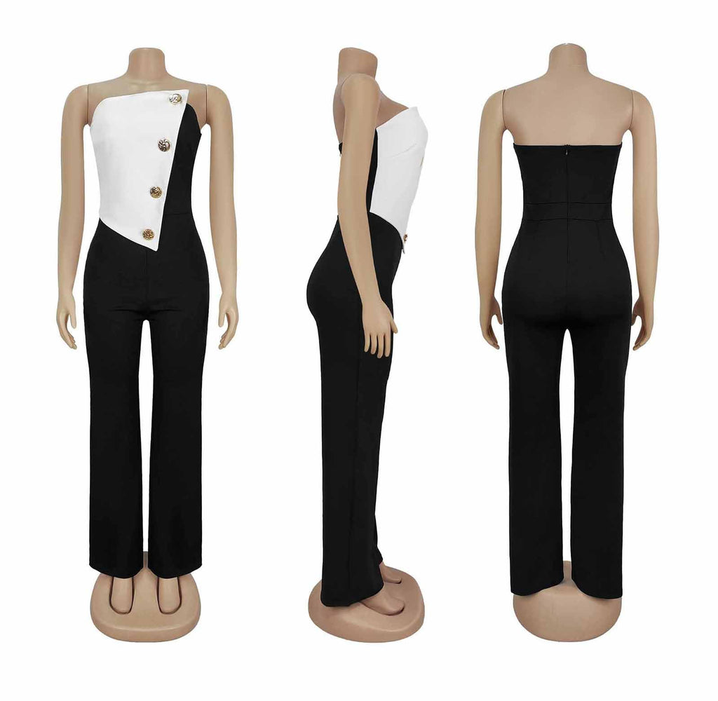 Yuopeid Women's Sexy Strapless Off Shoulder Bodycon Tube Top Overalls Jumpsuit Wide Leg Pants Formal Party Rompers