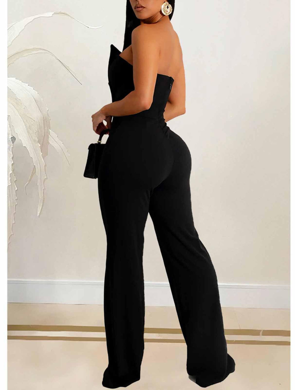 Yuopeid Women's Sexy Strapless Off Shoulder Bodycon Tube Top Overalls Jumpsuit Wide Leg Pants Formal Party Rompers