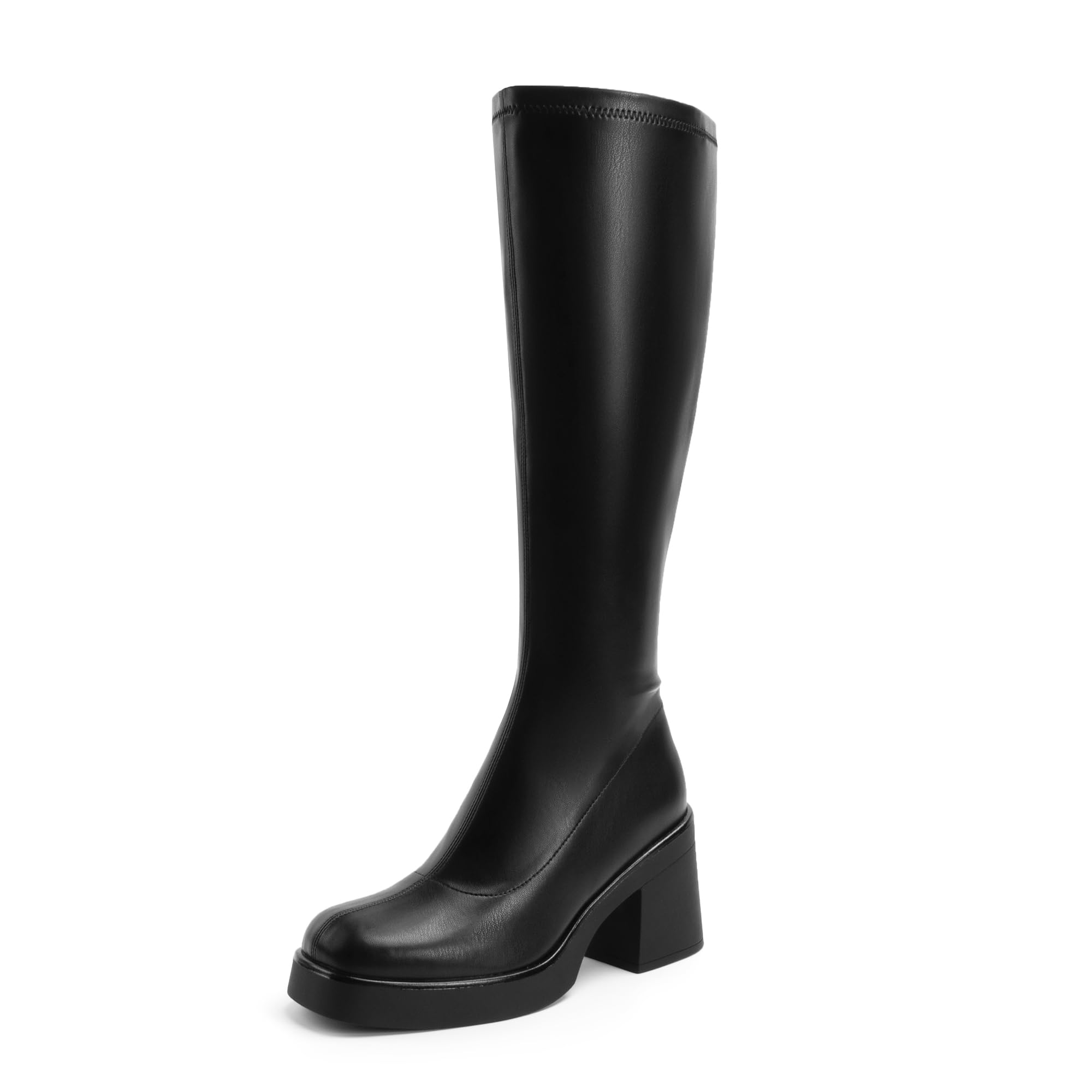 AprCoco Knee High Boots for Women GoGo Boots Platform Square Toe Womens Chunky Heel Side Zipper Boot