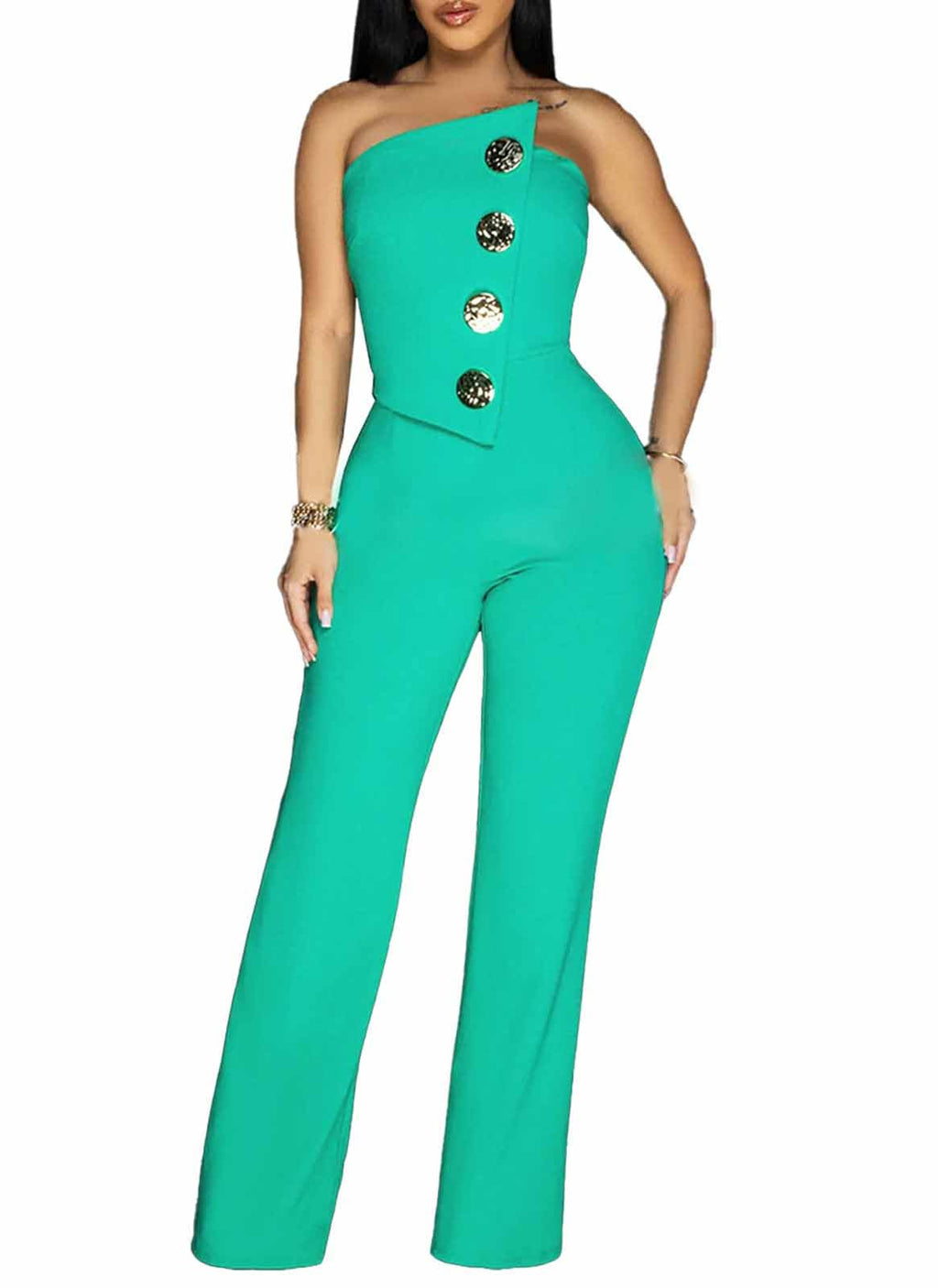 Yuopeid Women's Sexy Strapless Off Shoulder Bodycon Tube Top Overalls Jumpsuit Wide Leg Pants Formal Party Rompers