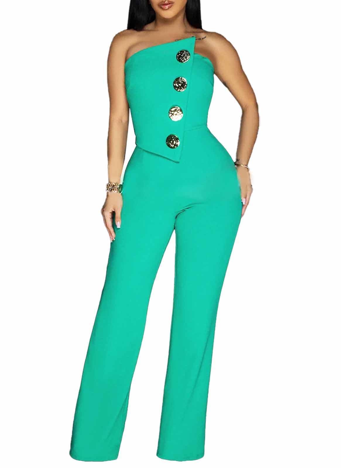 Yuopeid Women's Sexy Strapless Off Shoulder Bodycon Tube Top Overalls Jumpsuit Wide Leg Pants Formal Party Rompers