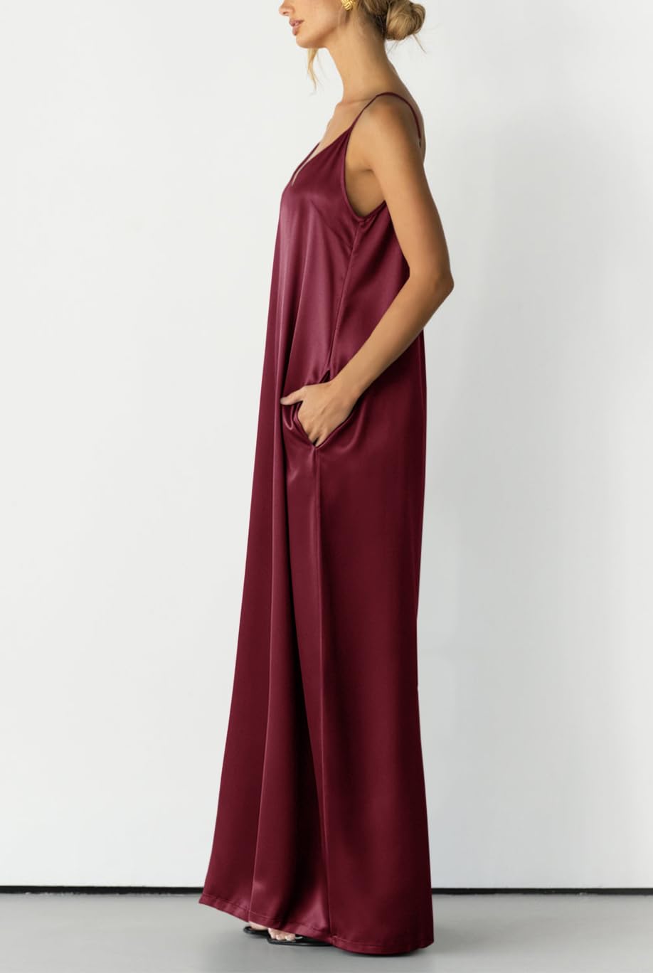 Womens Satin Wide Leg Jumpsuits Dressy Flowy Date Night Rompers Outfits | Silky Fabric,Casual Relaxed Fit,Formal,Wedding Guest,cocktail,Sexy V Neck,Spaghetti Strap,Summer,One Piece Outfit