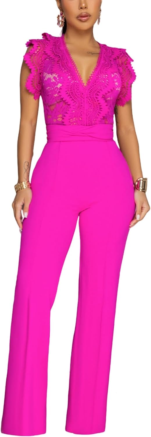 Women's fashionablesexyeleganthigh waistedwide leg pantsclub business party button jumpsuit