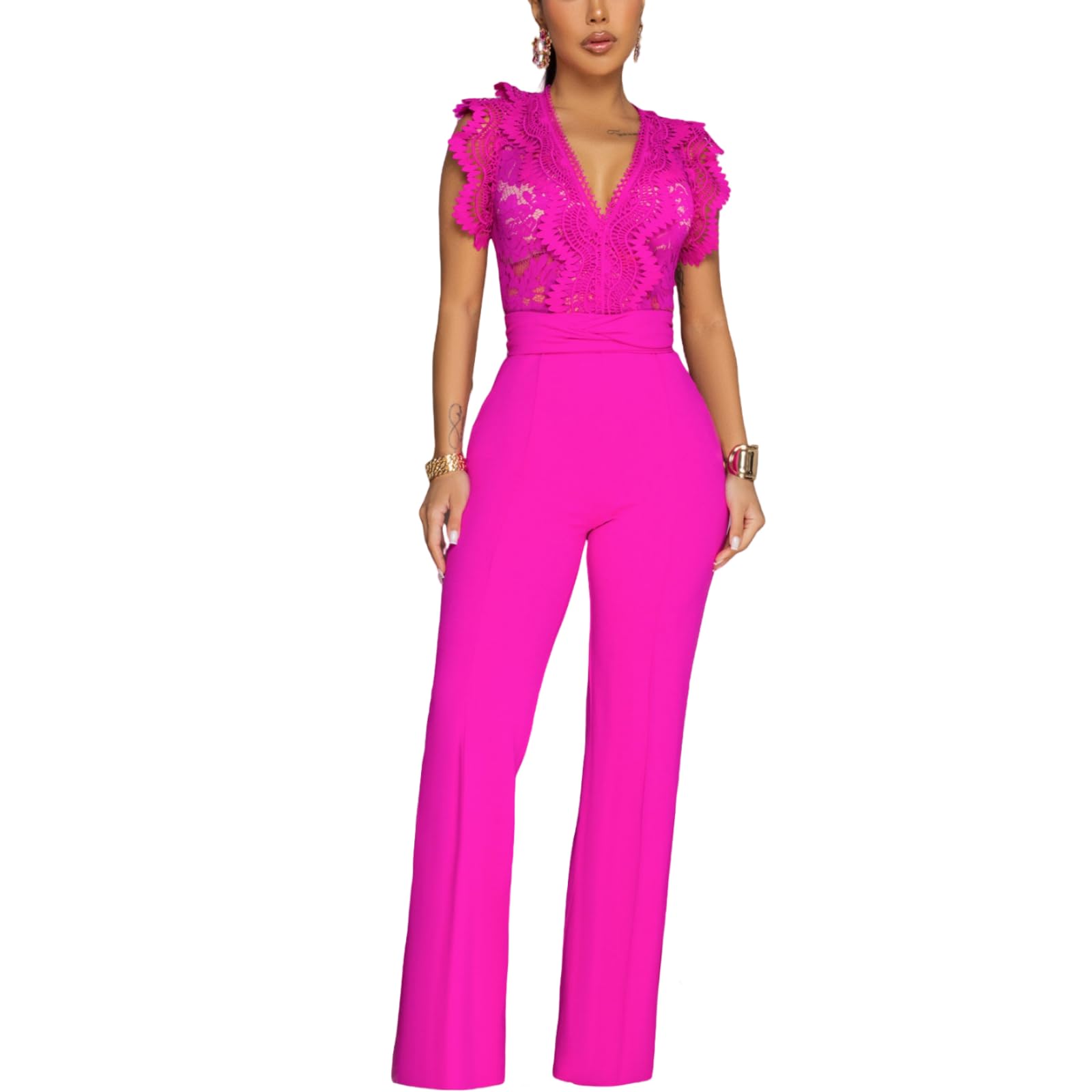 Women's fashionablesexyeleganthigh waistedwide leg pantsclub business party button jumpsuit