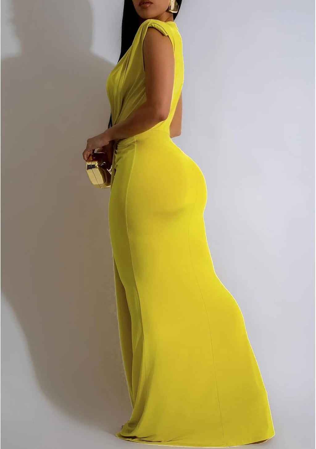 Yuopeid Women's Sexy Sleeveless Deep V Neck Fashion Ruched Bodycon Floor Length Formal Evening Party Maxi Long Dress