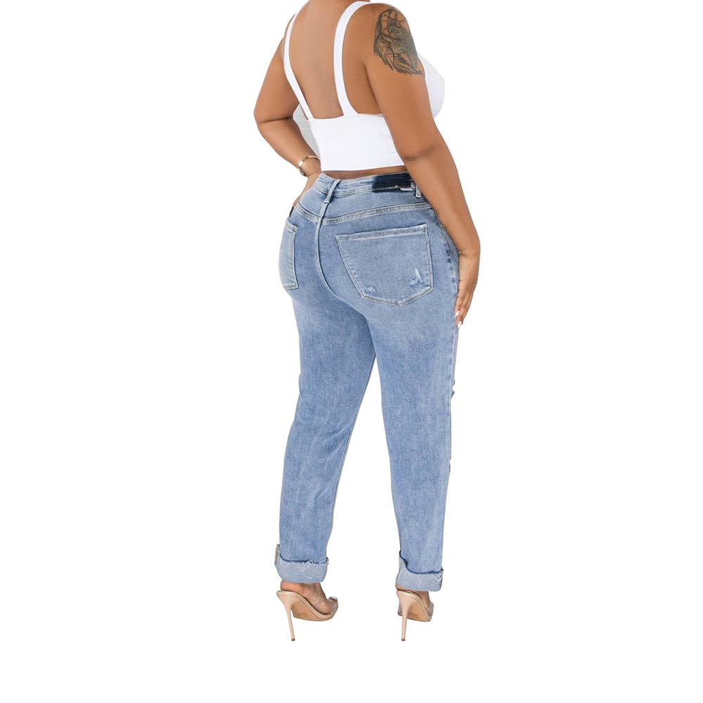 HTD Women's Boyfriend Jeans Ripped Skinny Jeans Distressed Stretchy Denim Pants